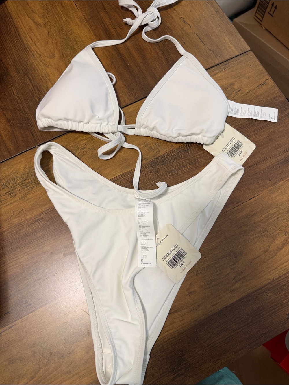 Fabletics White Triangle Tie Bikini Set
